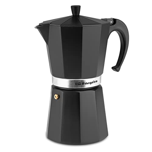 Orbegozo KFN 1210 - Cafetière italienne en aluminium, 12 tasses, manche ergonomique, valve de sécurité, filtre amovible, noir