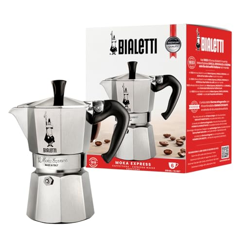 Bialetti - Moka Express: La Cafetière Expresso Iconique, Le Vrai Café Italien, Cafetière 6 Tasses (270 Ml), Aluminium, Argenté